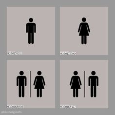 four different types of men and women restroom signs