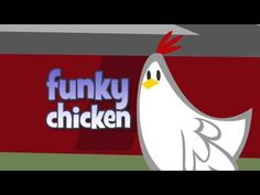 the logo for funky chicken is shown in this animated video game, with an image of a