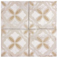 four square tiles with gold and white designs on the sides, all in different sizes