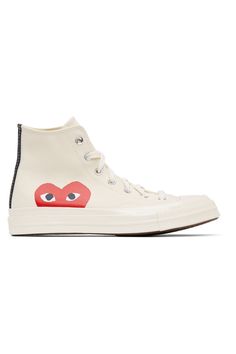 Comme des Garçons Play: Off-White Converse Edition Half Heart Chuck 70 High Sneakers | SSENSE Comme Des Garcons Play Converse, Red Peekaboo, Off White Converse, Play X Converse, Converse Comme Des Garcons, Play Converse, Converse Classic, Cdg Play, Play Comme Des Garcons