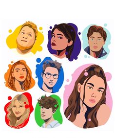 the faces of people with different hair colors and hairstyles are shown in this illustration