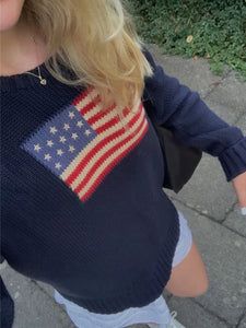 White Preppy American Flag Sweater America Sweater, Flag Sweater Preppy, Usa Flag Sweater Outfit, Red White And Blue Outfits, Us Flag Sweater, Usa Flag Sweater, Ralph Lauren American Flag Sweater, Usa Sweater, American Flag Sweater