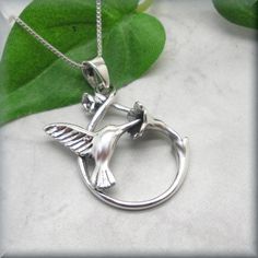 Bird Watching Gifts, Hummingbird Jewelry, Trumpet Flower, Hummingbird Gifts, Hummingbird Necklace, Hummingbird Earrings, Silver Bird, Nature Necklace