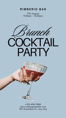 Light Blue Animated Minimalistic  Brunch Cocktail Party Instagram Story - Templates by Canva Drinks Instagram Post, Brunch Design Graphic, Cocktail Ads, Food Poster Design Graphics, Bar Graphic Design, Brunch Photoshoot, Cocktail Flyer, Party Instagram Story, Brunch Design