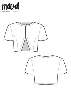 the front and back view of a cropped top with an open neck, short sleeves and