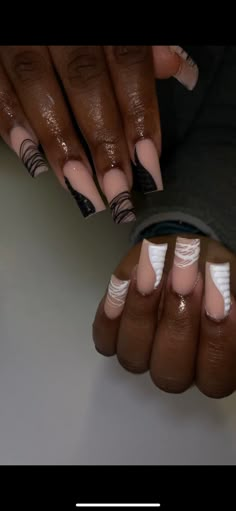 Black and White press-ons with 3D Croc and web design. (Medium Square in photo) Black Styled Nails, Black French Valentines Day Nails, Black Power Nails, Short White And Black Nails, White And Black Nails Acrylic, Black Nail Inspo 2024, Black Short Acrylic Nails Square, Rod Wave Nails, Ace Of Spades Nails