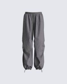 Slay the day feeling cozy, chic, and stylish with these grey parachute pants 🖤 Complete with cargo pockets, an elastic waistband, adjustable toggles at the hem, and a functional drawcord at the waist. Pairable with anything for an effortless look - these pants are officially an essential 😏 Cheap White Cotton Parachute Pants, Cheap Gray Stretch Bottoms, Cheap Stretch Gray Bottoms, Ssense Diesel Gray Lounge Pants, Cheap Cotton Overalls With Pockets, Finess Usorange Pants, Luxury Straight Leg Sweatpants With Pockets, Luxury Tapered Leg Sweatpants With Side Pockets, Dior Pants Aritzia