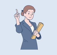 a woman holding a clipboard and pointing to the side with her index finger up