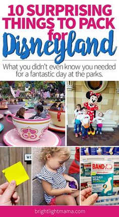 the disneyland theme park with text overlay that reads 10 surprising things to pack for disneyland what you didn't even know you needed for a fantastic day at the parks