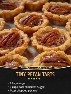 tiny pecan tarts are displayed on a table