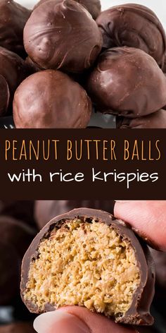 peanut butter balls with rice krispies in the middle