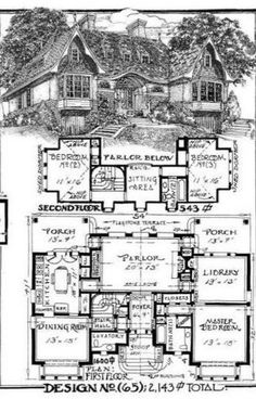 the floor plan for a house with two stories and three rooms, including one bedroom