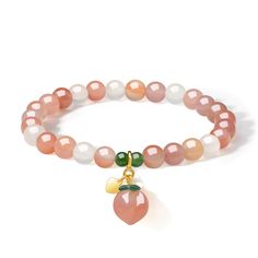 PRICES MAY VARY. Peach Charm healing bracelets: This stretch beaded bracelet is made of 6-7mm pink agate beads and 4-4.5mm green jade gemstone beads, with elastic rope. The natural stone bracelet is elastic, so it fits most people's hands. It's suitable for women and girls. Stone meaning: Pink agate is a stone of emotional balance and well-being. Green jade can bring good luck and wealth, and can also prevent disasters. Wearing peach jade bracelets can make people more confident, healthy, and op Casual Pink Bracelets With Natural Stones, Casual Pink Gemstone Beaded Bracelets, Handmade Peach Bracelet Gift, Adjustable Peach Beaded Bracelets As Gift, Adjustable Peach Beaded Bracelet As Gift, Handmade Peach Bracelets With Round Beads, Handmade Peach Beaded Bracelets For Gift, Handmade Peach Beaded Bracelets As Gift, Peach Colored Jewelry With Colorful Round Beads