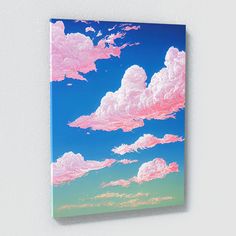 an abstract painting of pink clouds against a blue sky