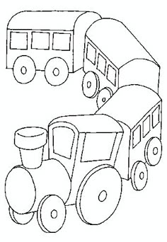 a black and white drawing of a train with two cars on it's side