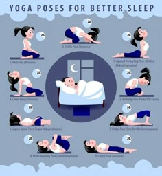 a woman doing yoga poses for better sleep with the instructions on how to do it