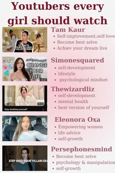 a poster with the words youtubers every girl should watch on it's side