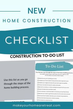 The Ultimate New Home Construction Checklist dailyplanner #microweddings #happyplannerideas #homeschoolplanner. Steps To Building A House Checklist, Cost To Build A House Calculator, Home Construction Checklist, Vacation Budget Planner, Family Budget Planner