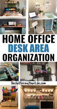 there are many different office desks in this collage with the words home office desk area organization