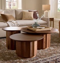 a living room filled with furniture and a coffee table on top of a rug in front of a couch