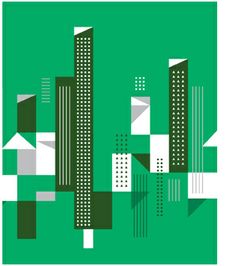 an abstract cityscape in green and white