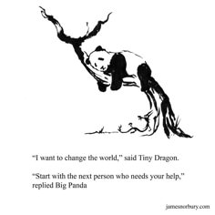 a black and white drawing of a person falling off a tree with the caption, i want to change the world't tiny dragon