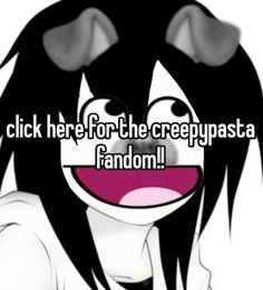 a girl with long black hair and pink lips has the words, click here for the creepy