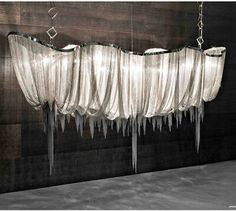 icicles hang from the ceiling in front of a wall