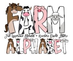 the letters are made up of farm animals