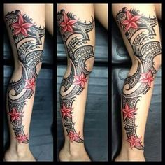 some tattoos on the legs and leg