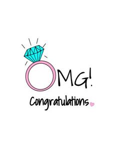 an engagement ring with the word congratulations written in black and pink, on a white background