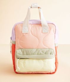 "The Accessory Collective Quilted Mini Backpack - Pink/Yellow/Green/Purple , Women's Multi Color block lined backpack Zipper closure Adjustable shoulder straps Dimensions: 7"(L) x 2 1/2"(W) x 8 1/2"(H). 100% Polyester. Spot clean only. Appar" Multicolor Color Block Travel Backpack, North Face Pink Backpack, Patchwork Backpack, Baby Backpack, Style For Spring, Water Bottle Bag, Quilted Backpack, 2025 Trends, Colorful Backpacks