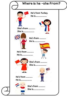 an english worksheet with pictures of people holding flags and the words where is he - she from?