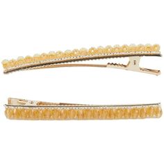 Hairitage Beaded Hair Clips  Gold, 2PC This pretty pair of hair clips by Hairitage keeps hair back while adding a sleek finishing touch to your look. These barrettes are the perfect hair accessories to complement updos or accent loose styles. Size: One Size.  Gender: female.  Age Group: adult. Hair Clips Gold, Beaded Hair Clips, Beaded Hair, Hair Back, Hair Beads, Perfect Hair, Barrettes, Cloth Bags, Gender Female