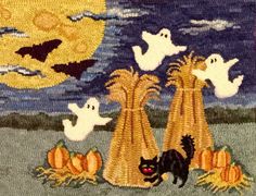 an image of halloween scene with cats and pumpkins