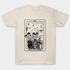 a white t - shirt with a skeleton tarot card on it