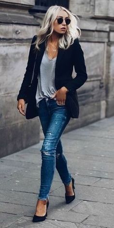 Blazer Outfits Casual, Blazer Jeans, Blazer With Jeans, Blazer Outfits, Inspired Outfits, 가을 패션, Fashion Mode, Work Attire