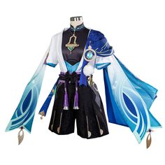 an image of a costume that looks like it has blue and white designs on it