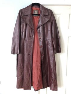 Dan Di Modes Glace Lamb Leather Trench Coat Women Size 14 Maroon Red 70’s Style | eBay Dean Outfit, 70s Winter Fashion, Trench Coat Aesthetic, Diane Von Furstenberg 70s, Dnd Ocs, Thrift Manifestation, 70s Coat, Jason Dean, Leather Trench Coat Woman