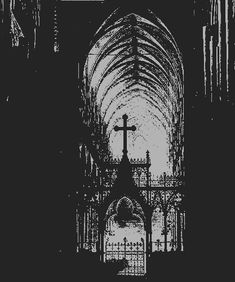 an image of the inside of a church with a cross on it's steeple