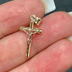 14k Real Yellow Or White Gold Tiny Religious Style Cross Charm Pendant Size : 1” Inch Guaranteed 14k Real Gold And "14k" Stamped No Gold Plated Or Filled Promptly Packaged With Free Gift Box Item#Pt848-07. Cross Keychain, Jesus Cross, Jesus On The Cross, Cross Charms, 925 Silver Rings, Real Gold, Gold Rose, Cross Pendant, Free Gift