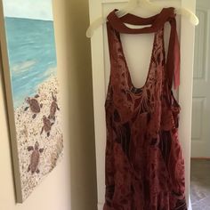 Elegant, Edgy, Velvet & Sheer Backless Free People Dress. Never Worn. New - Tags On. It Is A Edium And Has A Loose Flowy Fit. Very Sexy. Also Looks Great With Legging. Bohemian Brown Halter Neck Dress, Brown Halter Neck Sundress, Rust Fitted Summer Dress, Fitted Rust Summer Dress, Elegant Edgy, Fever Dream, People Dress, Dresses Backless, Stevie Nicks