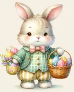 a painting of a bunny holding an easter basket