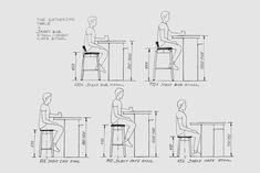 three different views of a person sitting at a table with their feet on the stools