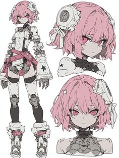 the character sheet for an anime game, with pink hair and white skin is shown