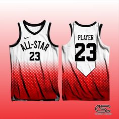 an all - star basketball jersey with the number 23 on it in red and white