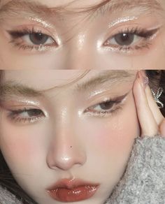 Makeup Ala Korea, Makeup Asia, Membentuk Alis, Mekap Mata, Korean Eye Makeup, Douyin Makeup, Smink Inspiration, Glitter Eyeliner, Ethereal Makeup