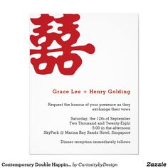 a chinese wedding card with the words grace lee and henry golding in red ink