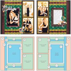 the layouts for an album with photos and text on it, including two pictures