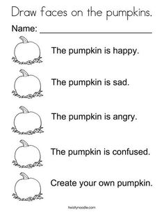 the pumpkin worksheet for kids to learn how to draw faces on the pumpkins